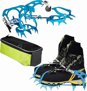 14 Teeth Ice Crampons Snow Skid Spikes Winter Snow Boots Shoe Cover Clips with a Carabiner for Outdoor Snow Hiking and Climbing
