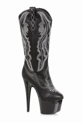 709-DALLAS Stripper Knee Boot | Black Faux Leather