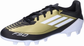 Adidas F50 Messi Club FxG Soccer Cleats, Gold Metallic/Footwear White/Core Black (IG9331), 28.0 cm