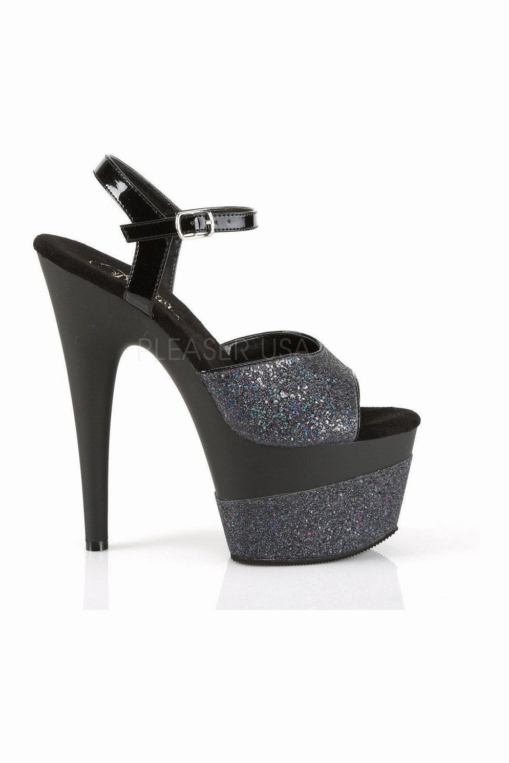 ADORE-709-2G Platform Sandal  | Black Glitter