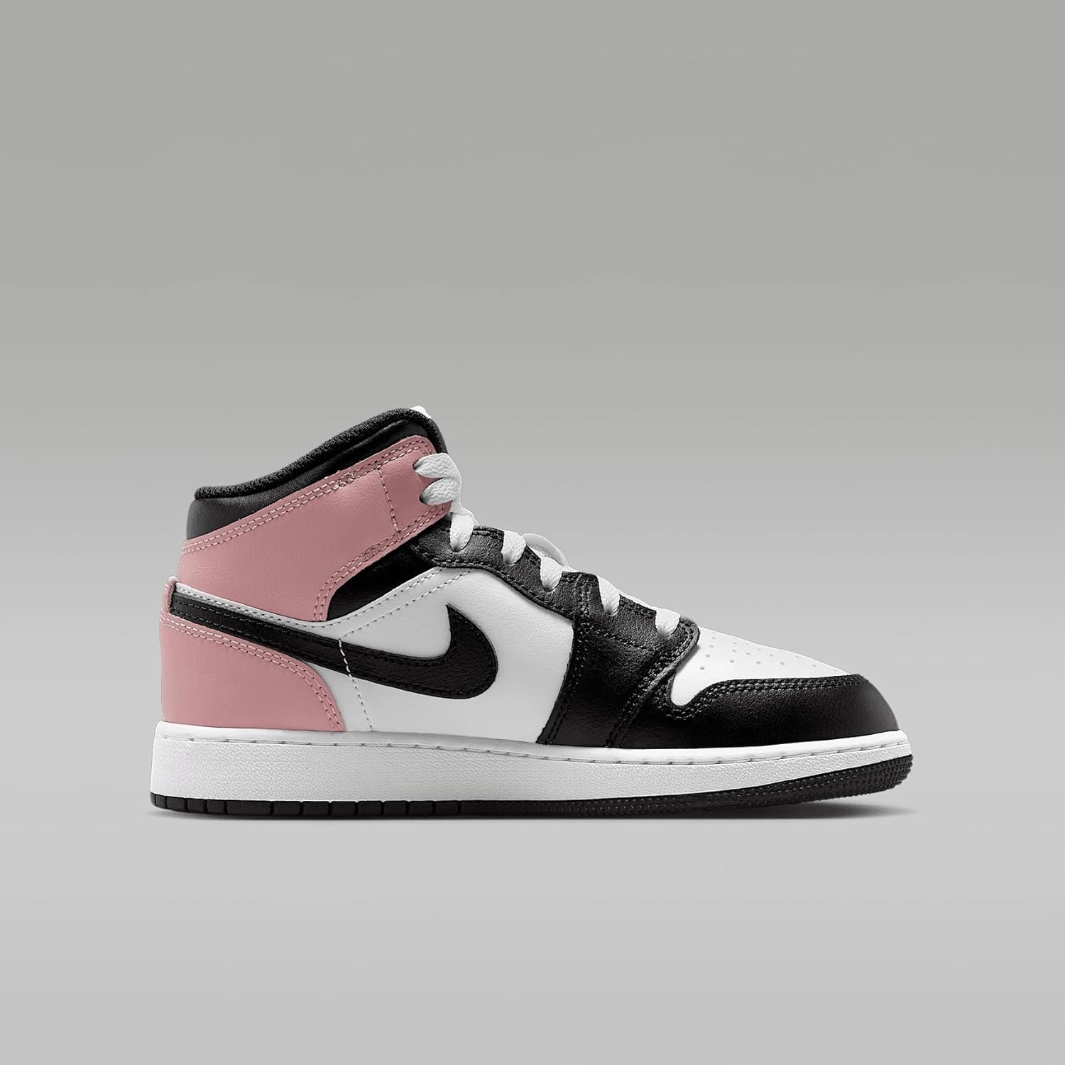 Air Jordan 1 Mid Big Kids' Shoes (DQ8423-100, White/Rust Pink/Black)