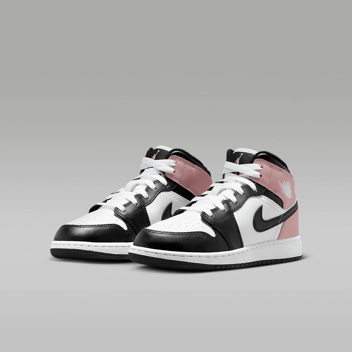 Air Jordan 1 Mid Big Kids' Shoes (DQ8423-100, White/Rust Pink/Black)