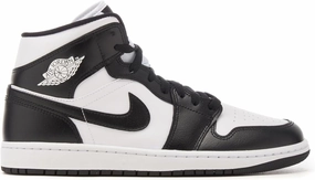 Air Jordan 1 Mid WMNS Sneakers, White/Black/White, Size 6