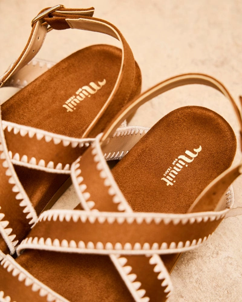 Arbellara Vegan Suede Cross Strap Sandals | Camel