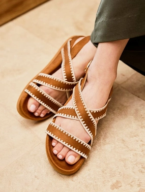 Arbellara Vegan Suede Cross Strap Sandals | Camel