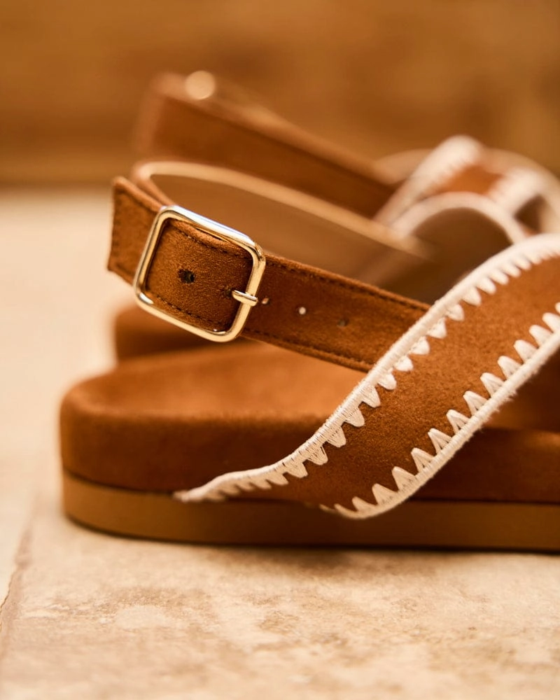 Arbellara Vegan Suede Cross Strap Sandals | Camel