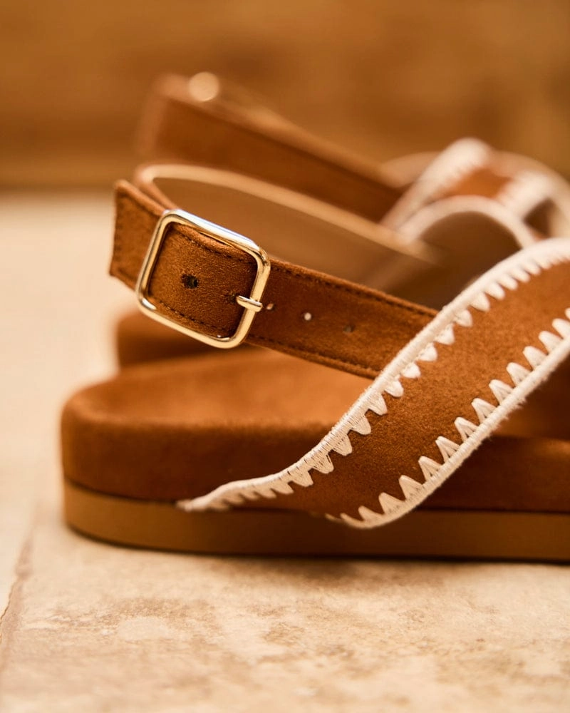 Arbellara Vegan Suede Cross Strap Sandals | Camel