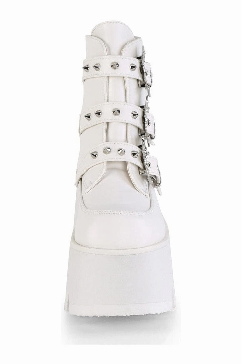 ASHES-55 White Vegan Leather Ankle Boot