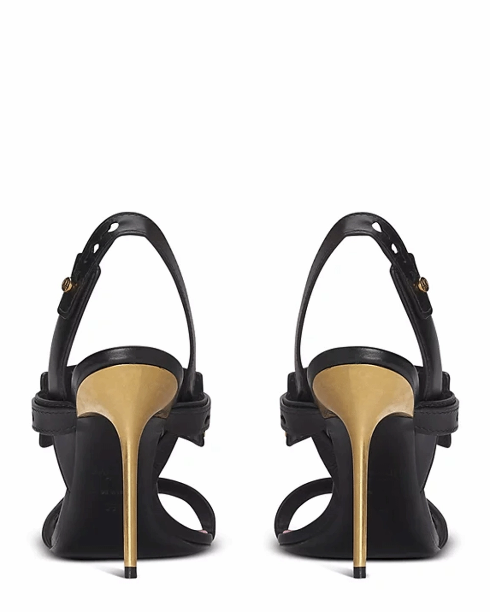 B-Buzz Leather Sandal in Noir and Gold
