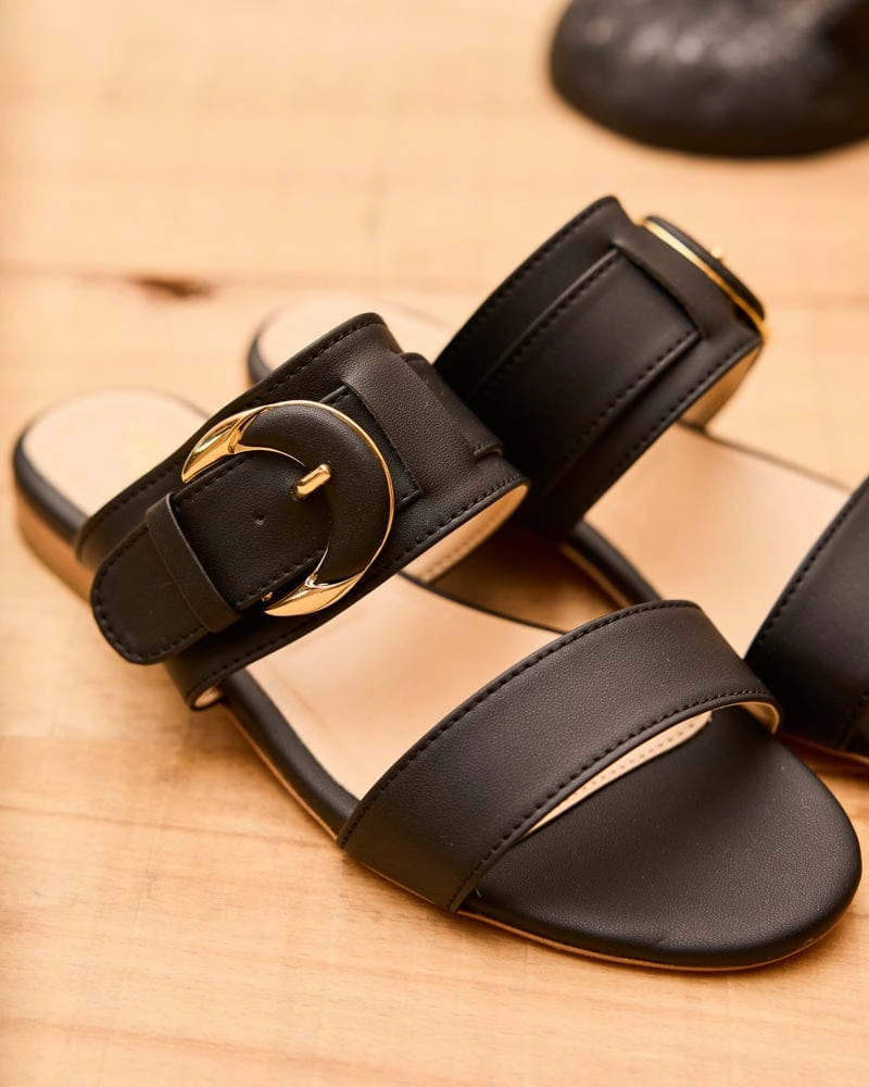 Baracci Vegan Leather Moon Buckle Sandals | Black