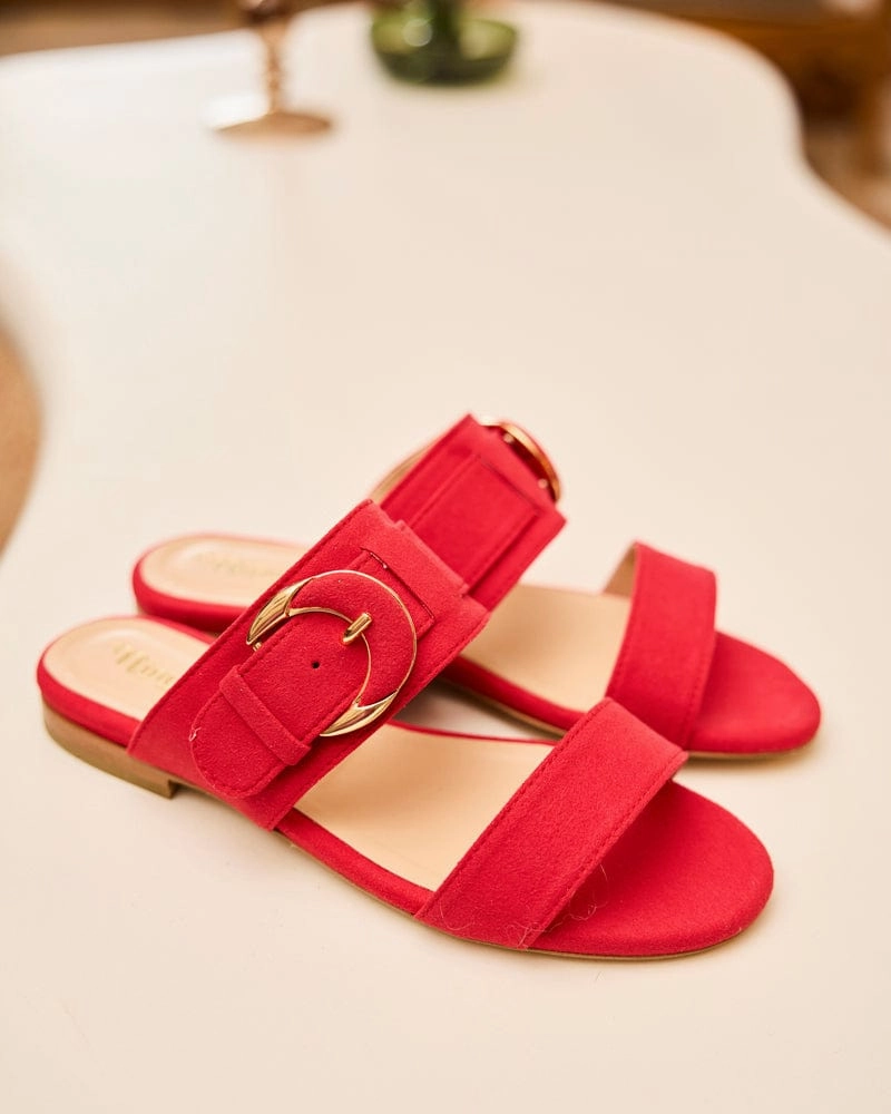 Baracci Vegan Suede Moon Buckle Sandals | Orchid