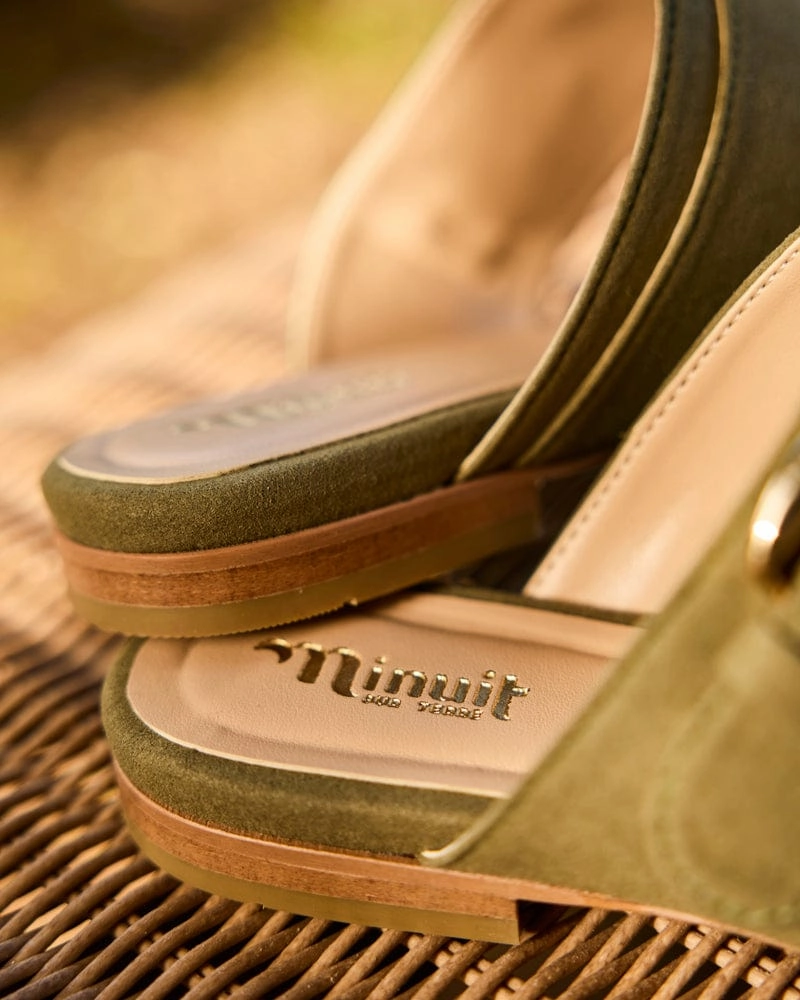 Baracci Vegan Suede Moon Buckle Sandals | Sage