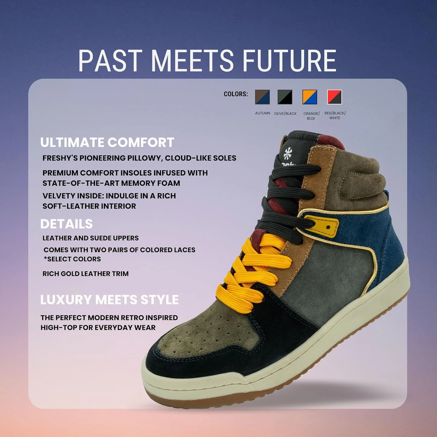 Bounce, High Top Sneakers for Women and Men. Memory Foam Insole, Retro Inspired Basketball Shoes. 80s Fashion Trainers