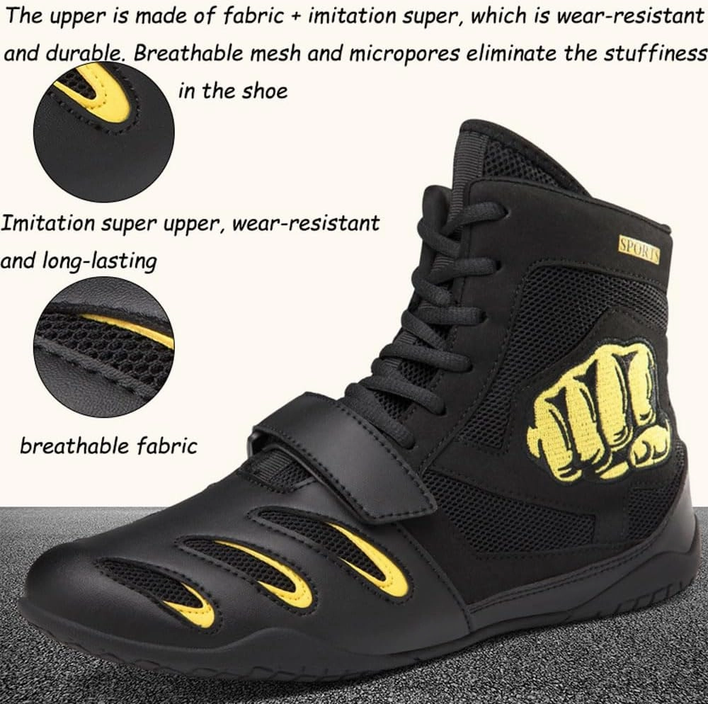 Boxing Shoes, Training Boxing Boots, Boxers Trainers Men Women Wrestling Shoes, Lace Up Breathable Non-Slip,Footwear for Fighting Powerlifting Bodybuilding MMA Muay Thai Martial Arts, 35-46 EU