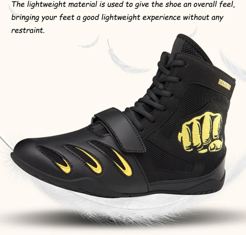 Boxing Shoes, Training Boxing Boots, Boxers Trainers Men Women Wrestling Shoes, Lace Up Breathable Non-Slip,Footwear for Fighting Powerlifting Bodybuilding MMA Muay Thai Martial Arts, 35-46 EU