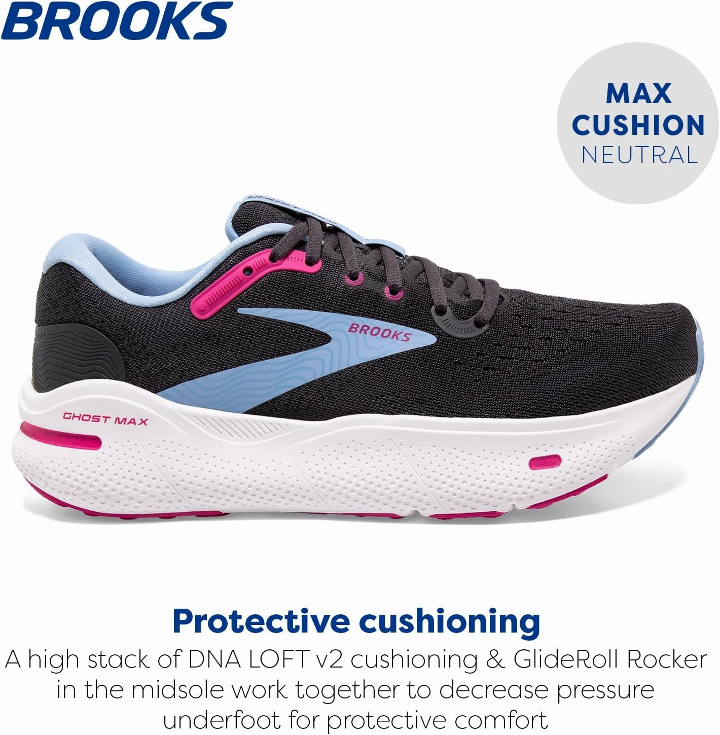 Brooks Womens Ghost Max Cushion Neutral Running & Walking Shoe