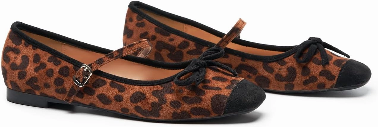 C.Paravano Mary Jane Shoes Ballet Flats for Women Square Toe Flats with Strap Bowknot Office Comfortable Casual Dressy Shoes