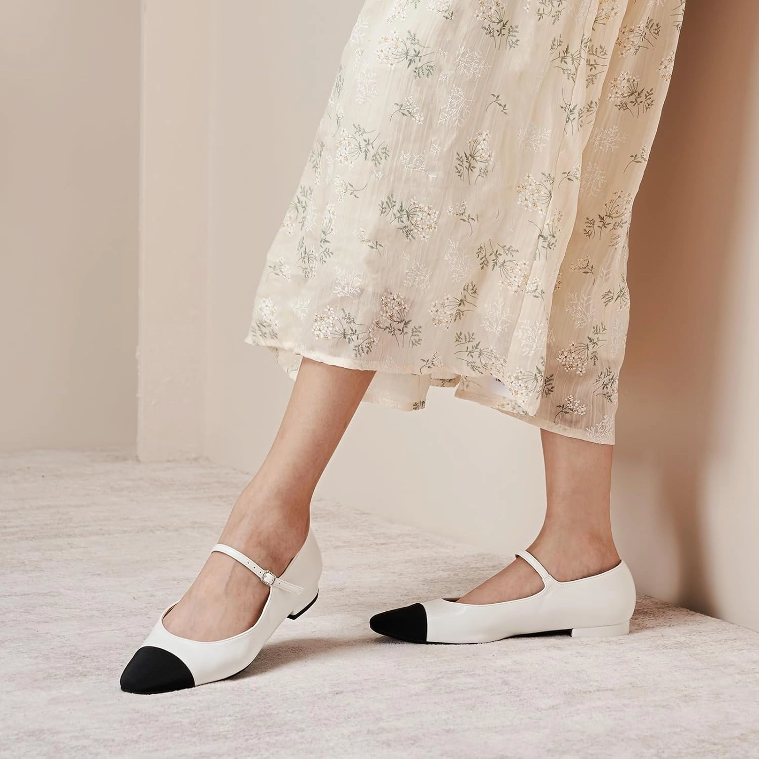 C. Paravano Women's Mary Jane Flats | Almond Toe Leather Ballet Flats with Adjustable Strap, Dressy and Casual Shoes for Office,Travel,Bridal, Church,Business Meetings & Daily Wear
