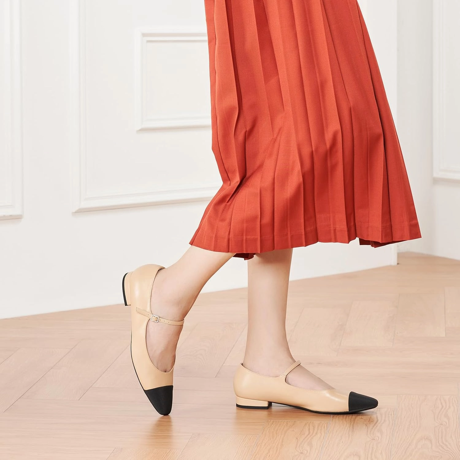 C. Paravano Women's Mary Jane Flats | Almond Toe Leather Ballet Flats with Adjustable Strap, Dressy and Casual Shoes for Office,Travel,Bridal, Church,Business Meetings & Daily Wear