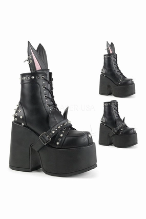 CAMEL-202 Demonia Ankle Boot | Black Faux Leather