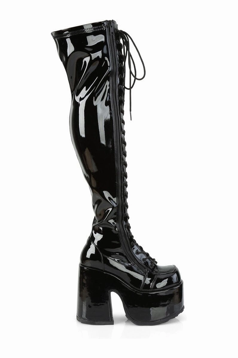 CAMEL-300 Black Patent Thigh Boot