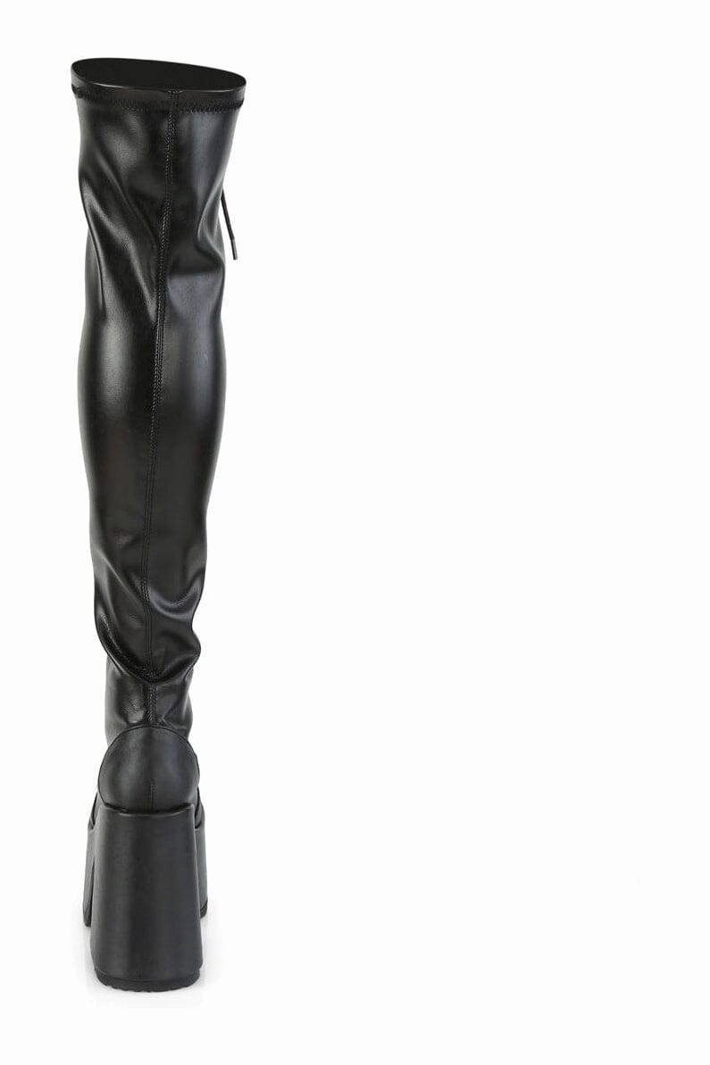 CAMEL-300 Black Vegan Leather Thigh Boot