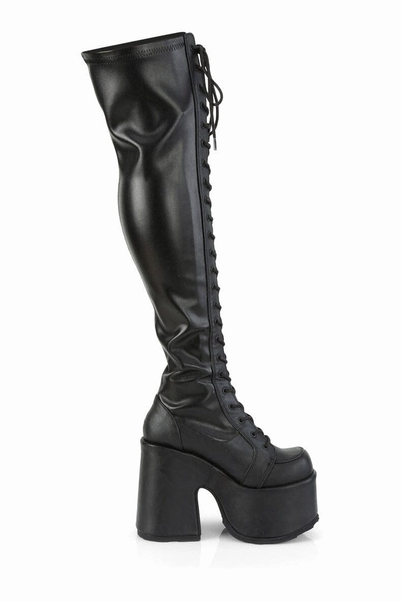 CAMEL-300 Black Vegan Leather Thigh Boot