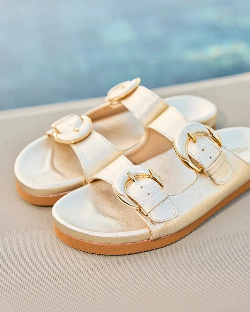 Camellia Vegan Leather Sandals | Gold