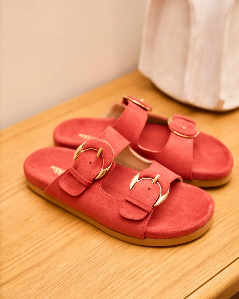 Camellia Vegan Suede Sandals | Coral