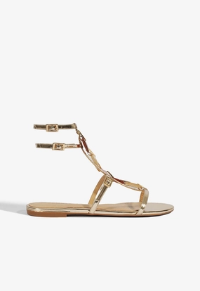 Cassandra Gold Leather Flat Sandal