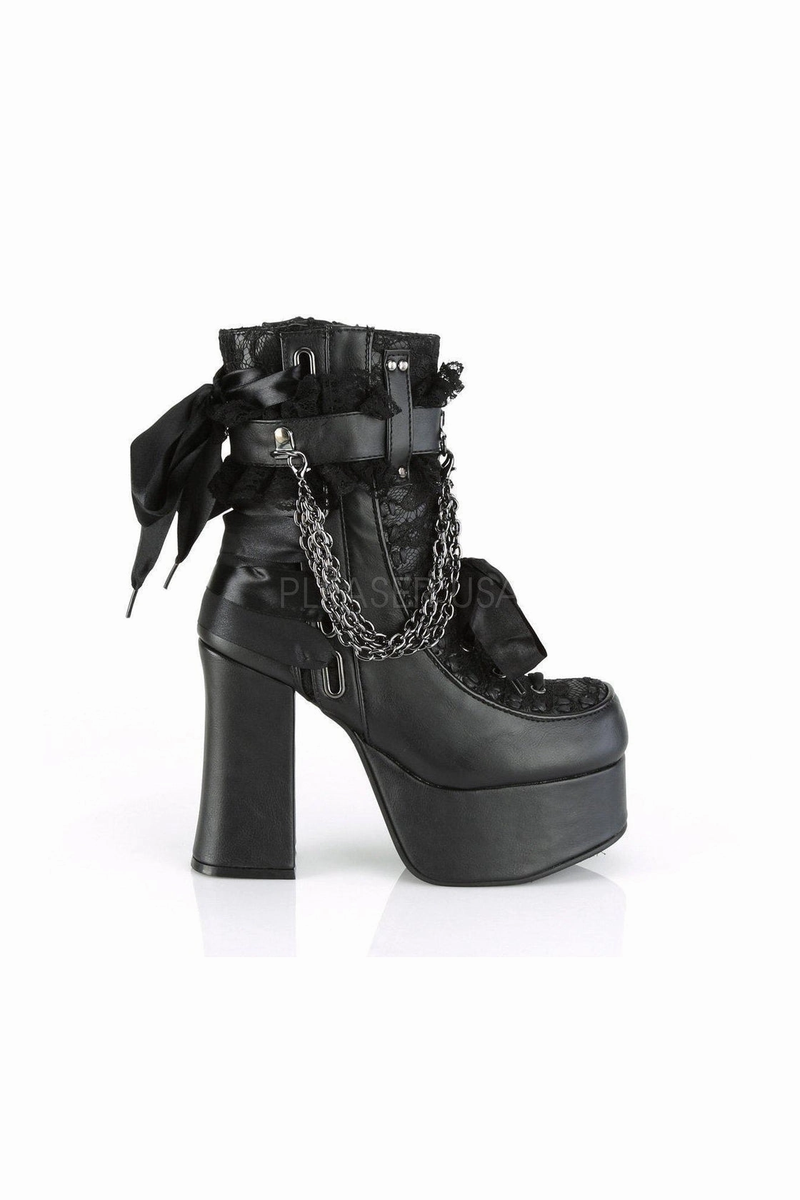 CHARADE-110 Demonia Ankle Boot | Black Faux Leather