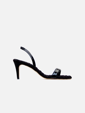 Claudia Vegan Patent Leather High-Heeled Slingback Sandals | Black