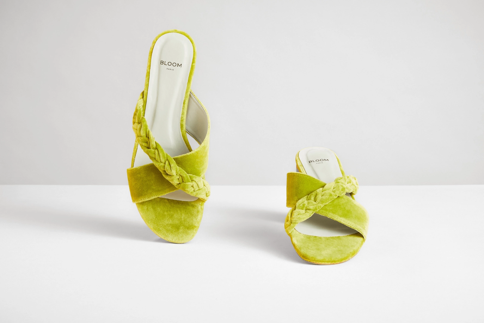Cotton Velvet Vegan Braided Cross Strap Slider Sandals | Acido Green