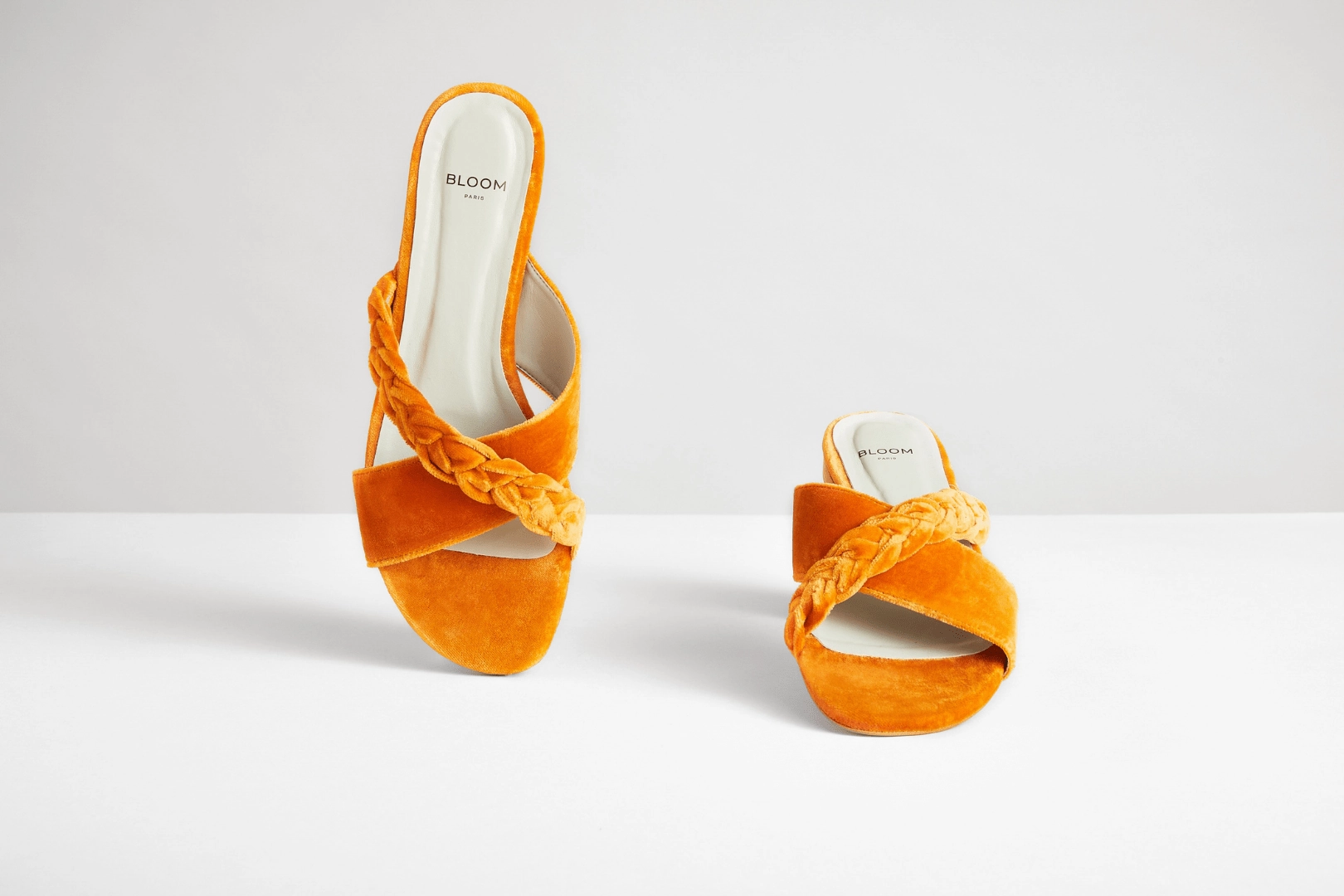 Cotton Velvet Vegan Braided Cross Strap Slider Sandals | Pumpkin Orange