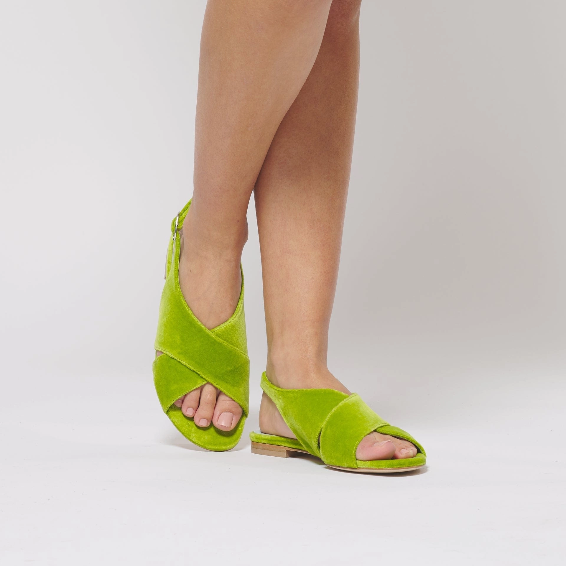Cotton Velvet Vegan Crossover Slingback Sandals | Acido Green