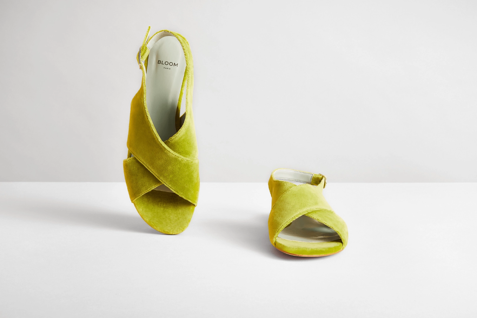 Cotton Velvet Vegan Crossover Slingback Sandals | Acido Green