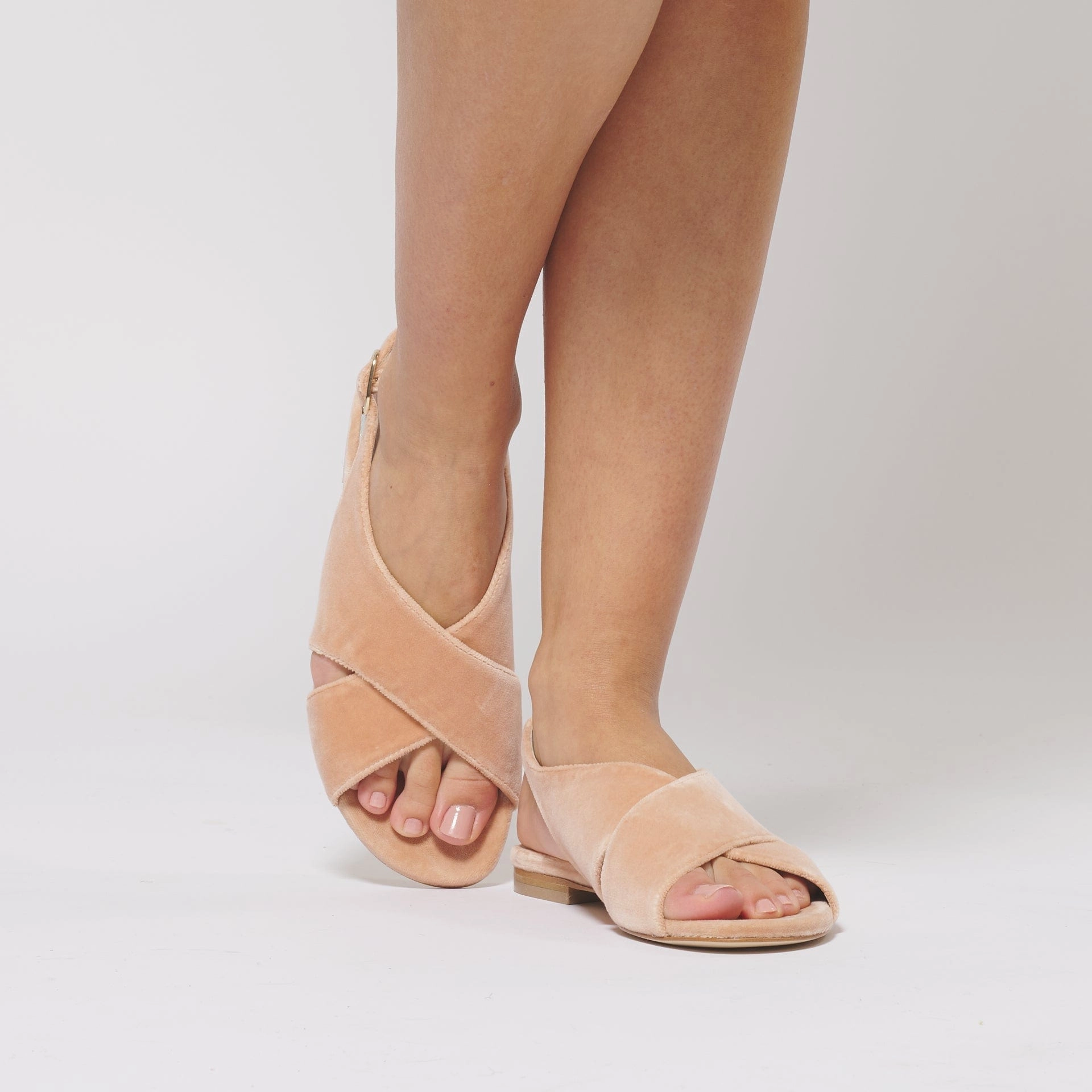 Cotton Velvet Vegan Crossover Slingback Sandals | Blush Pink