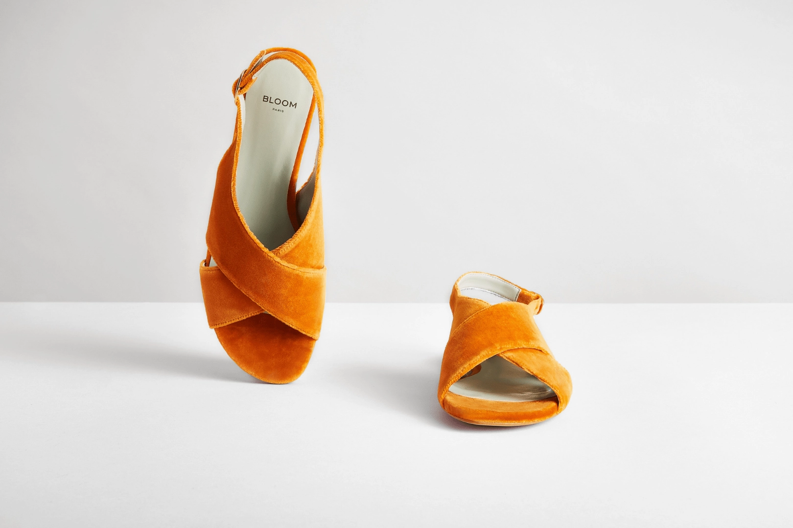 Cotton Velvet Vegan Crossover Slingback Sandals | Pumpkin Orange