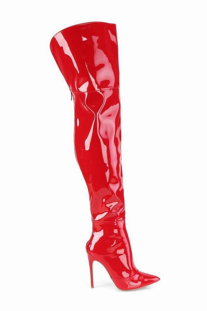 COURTLY-3012 Thigh Boot | Red  Patent