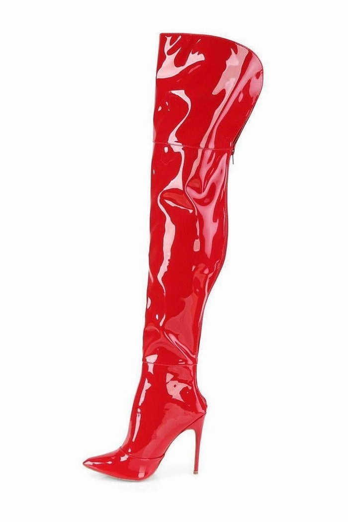 COURTLY-3012 Thigh Boot | Red  Patent