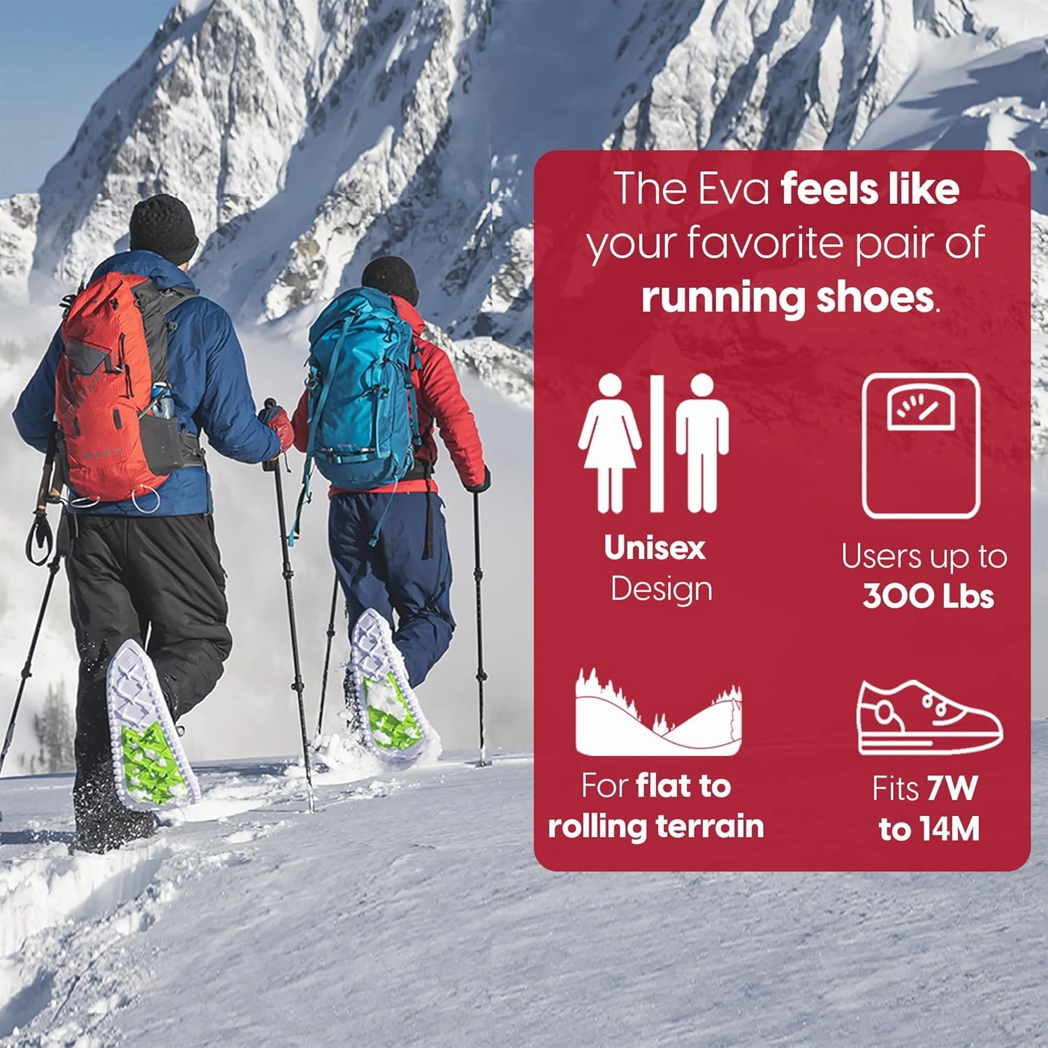 Crescent Moon EVA Unisex Ultralight EVA Foam Snowshoes for Men & Women Adults, for Hiking and Running, with Dual Density Rocker Cloud Deck and Ice Spikes