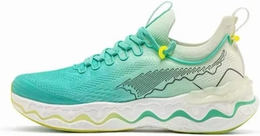 Cushioned Running Shoes, Turquoise Green, Wave Design Sole, Athletic Sneakers