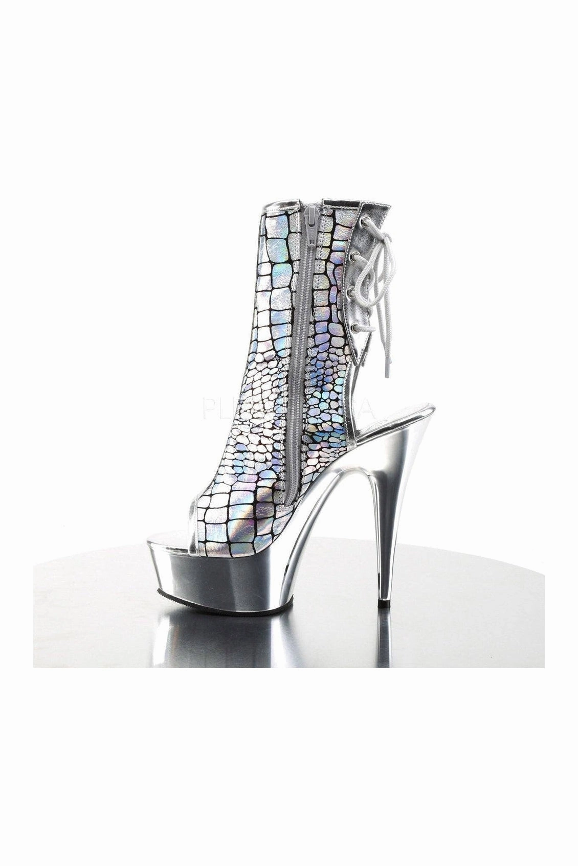 DELIGHT-1018HG Platform Boot  | Silver Faux Leather