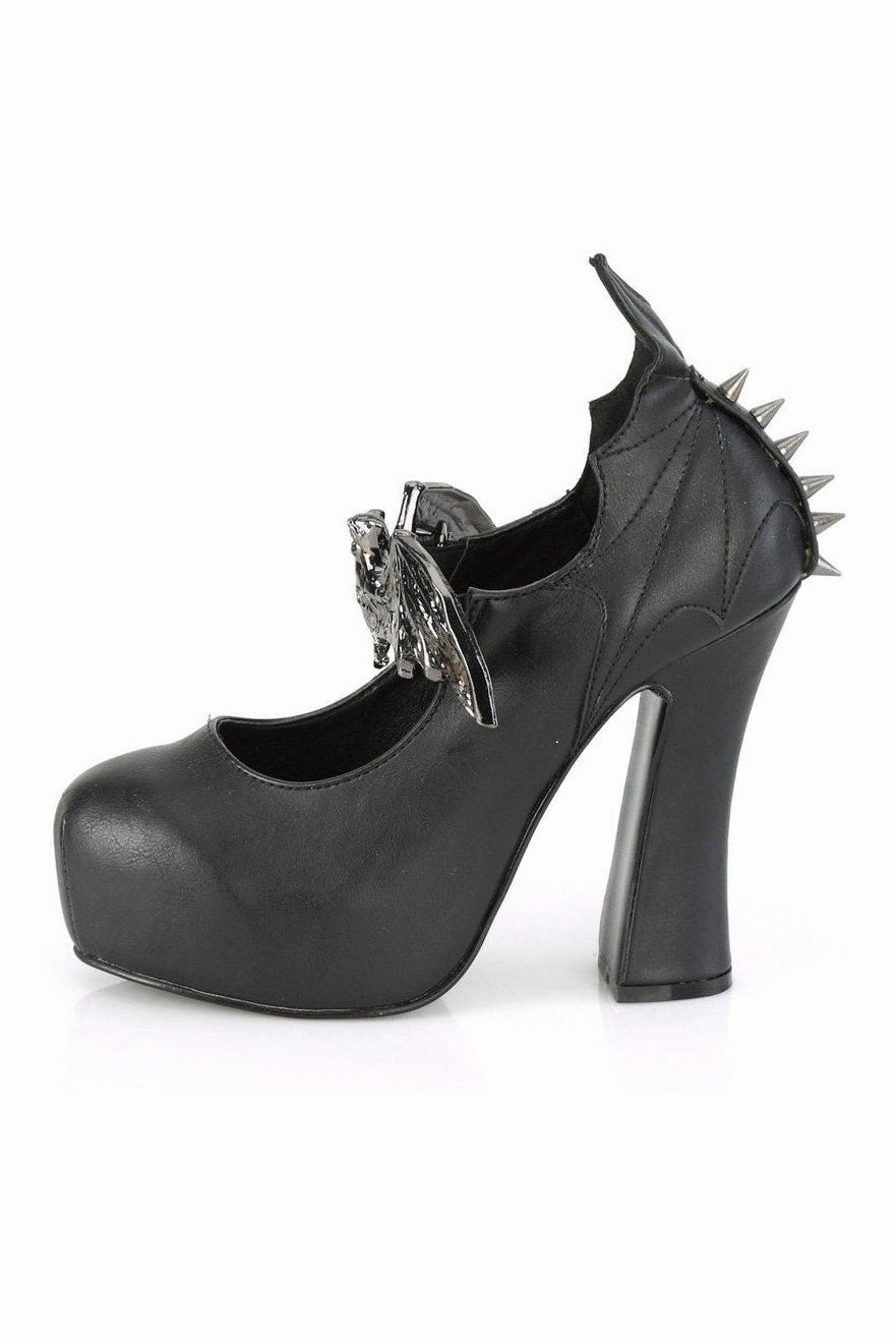 DEMON-18 Mary Jane | Black Faux Leather
