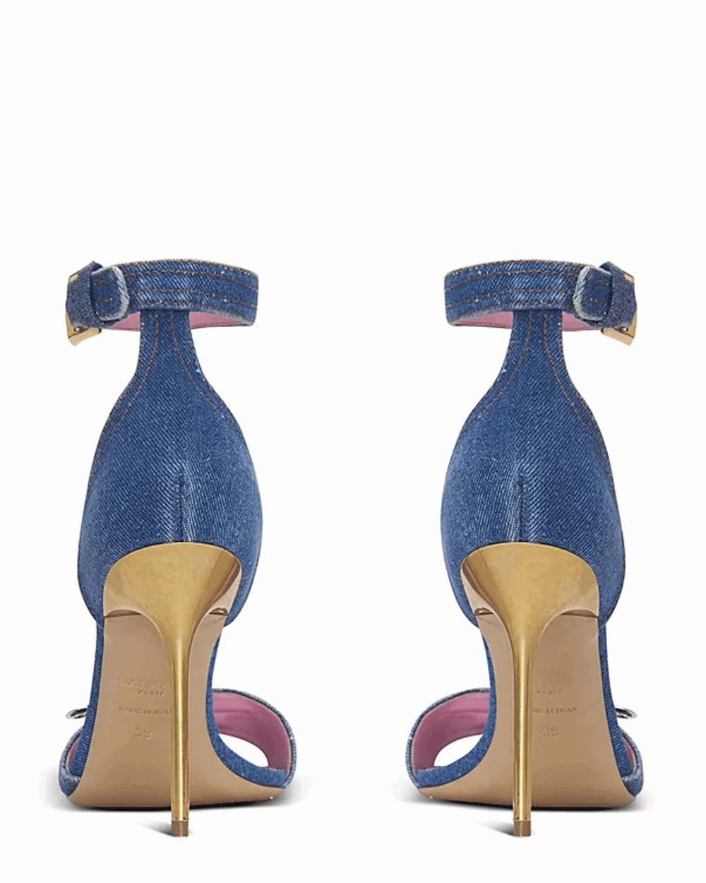 Denim Safety Pin Sandal in Blue Jean