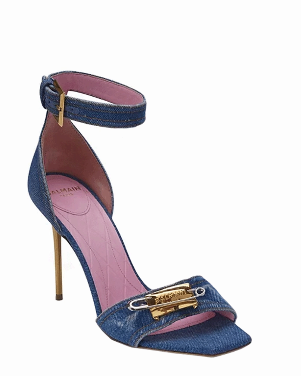 Denim Safety Pin Sandal in Blue Jean