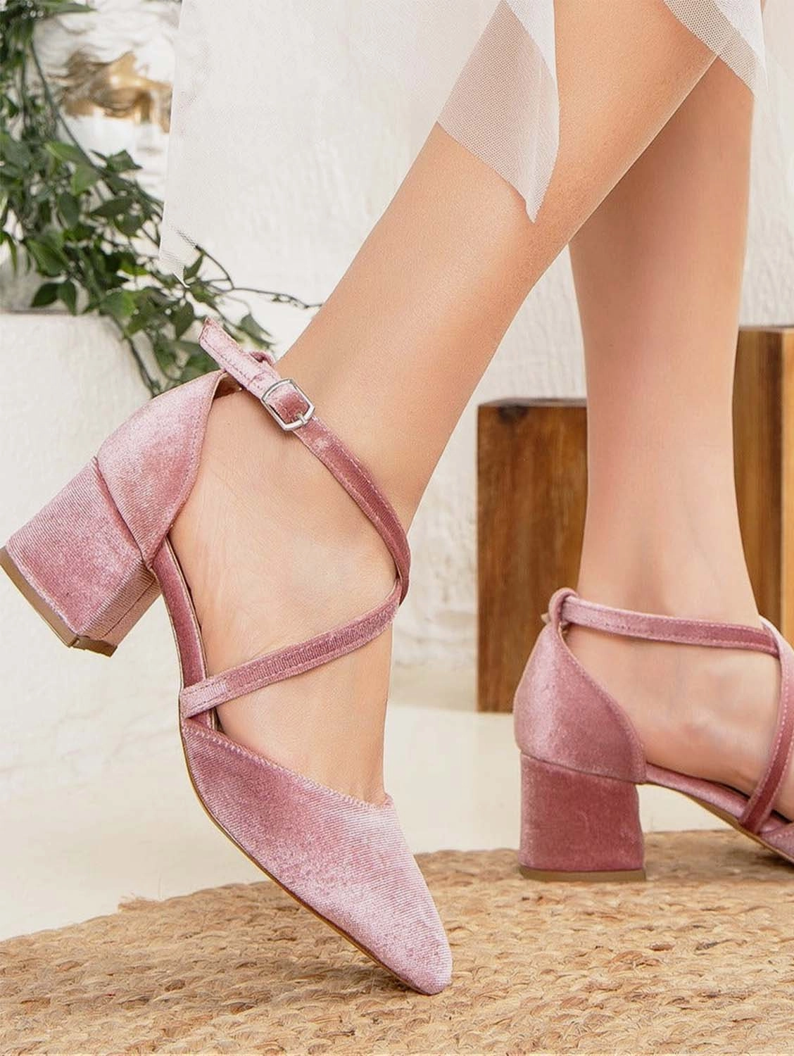 Dolly Vegan Velvet Block Heels | Rose