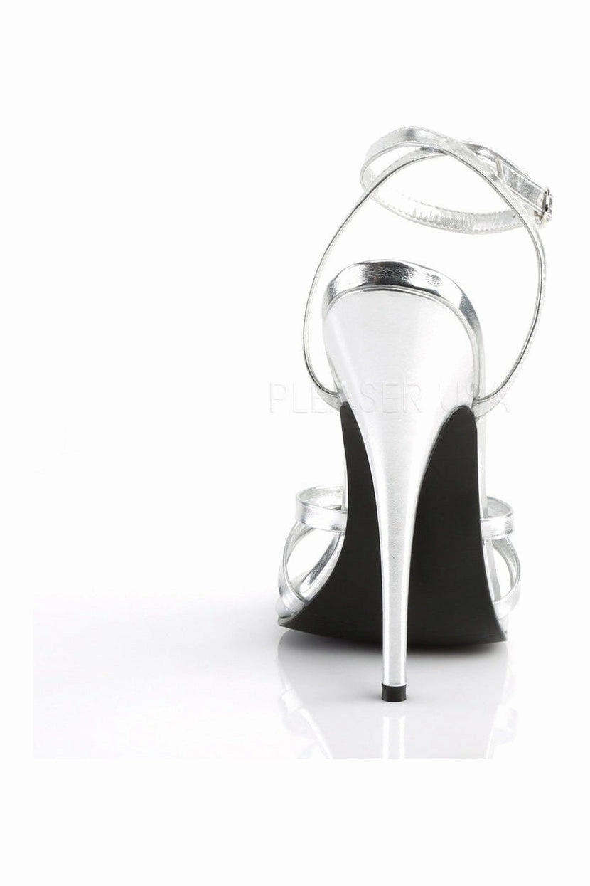 DOMINA-108 Sandal  | Silver Faux Leather