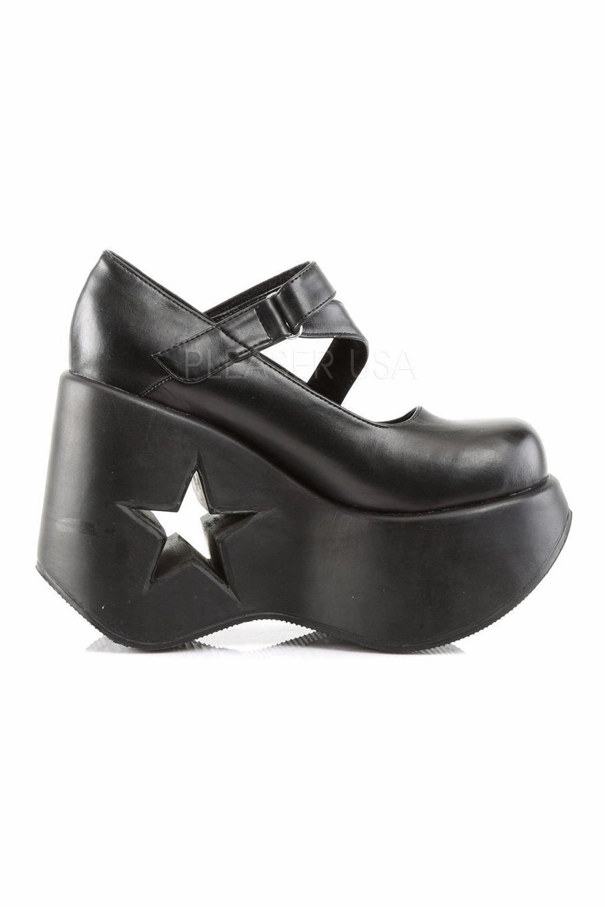 DYNAMITE-03 Demonia Wedge | Black Faux Leather