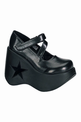 DYNAMITE-03 Demonia Wedge | Black Faux Leather